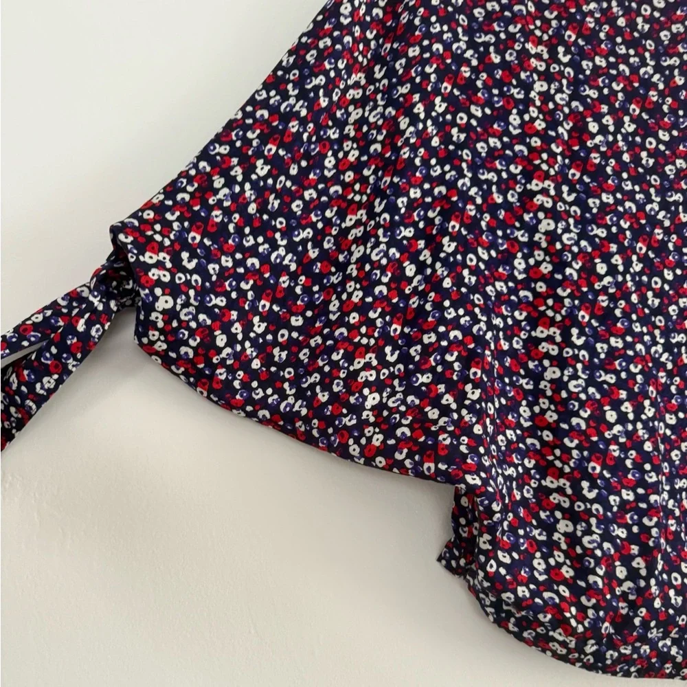 DEREK LAM Navy Blue Poppy Print Silk Jacquard Blouse - Size 4 - Picture 7 of 8